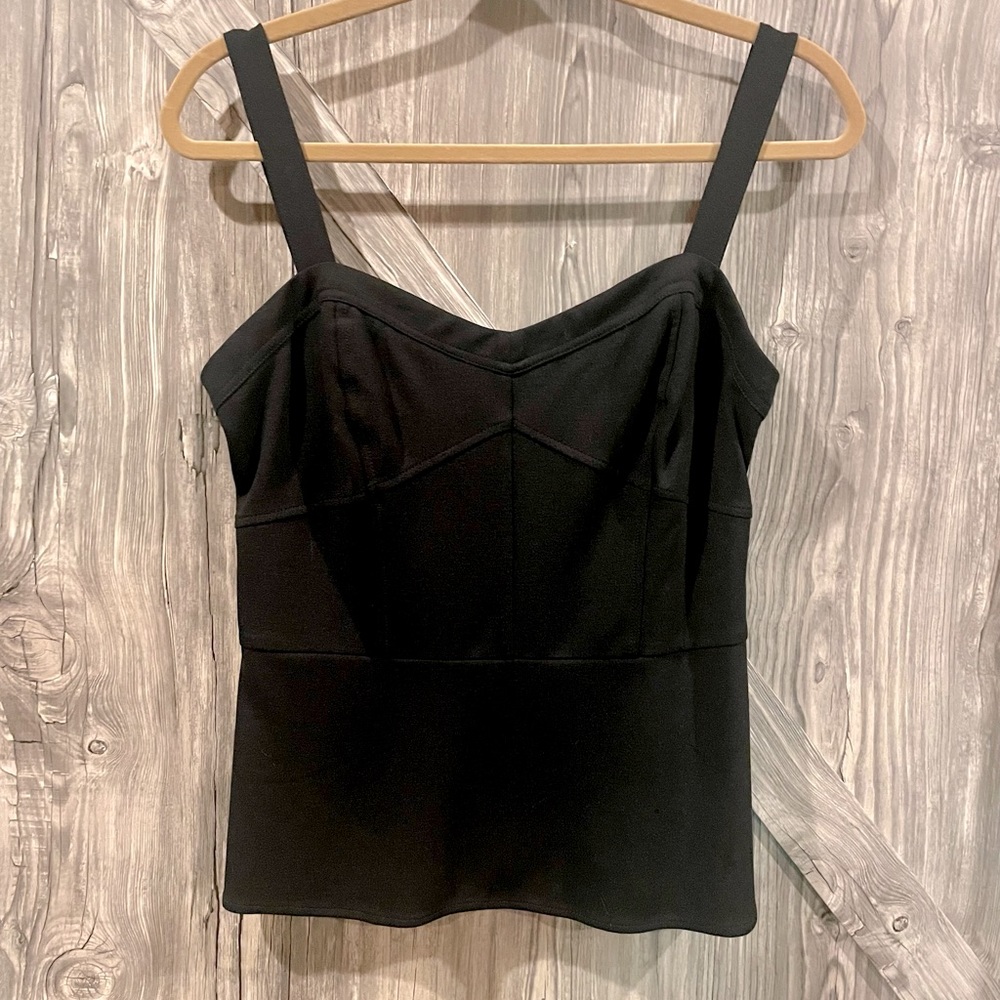 NWOT CAbi 8 Sexy bustier structured ponte knit peplum w/ zip & seaming top.